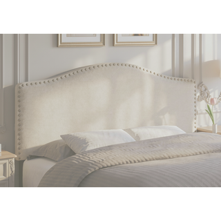 Sunvega Upholstered Arched Top Headboard in Beige Linen Look Fabric