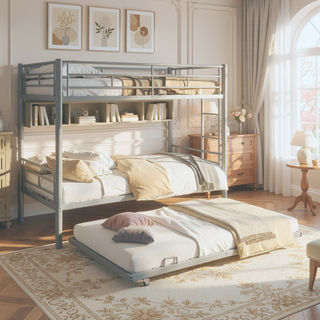 Sunvega Sturdy Metal Twin over Twin Bunk Bed with Safety Guardrail and Noise Reduced