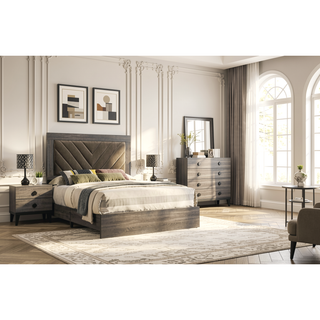 Sunvega Contemporary California King Size Bed with V-Shaped Upholstered Headboard