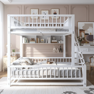 Sunvega Heavy Duty Twin XL over Queen Metal Bunk Bed Frame with Safety Guardrails