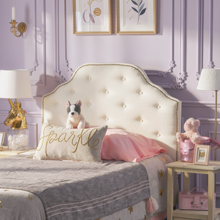 Sunvega Modern Button Tufted Upholstered Headboard with Nailhead Trim and Adjustable Legs