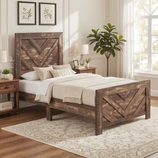 Sunvega Natural Finish Full Bed with Headboard Footboard and Rails