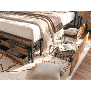 Sunvega Full Size Storage Bed Frame with LED Headboard Charging Station and 8 Drawers