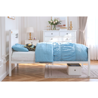 Sunvega Cargo White Finish Full Metal Bed with Recessed Panels and Container Lock