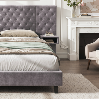 Sunvega King Size Velvet Upholstered Platform Bed with Headboard and Nightstands