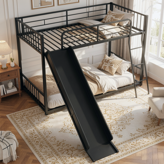 Sunvega Durable Metal Twin over Twin Bunk Bed with Fun Slide