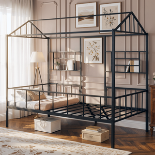 Sunvega Twin Size Metal House Bed Frame with Slatted Support No Box Spring Needed