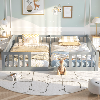 Sunvega Double Twin Floor Bed with Guardrails for Compact Rooms and Limited Space