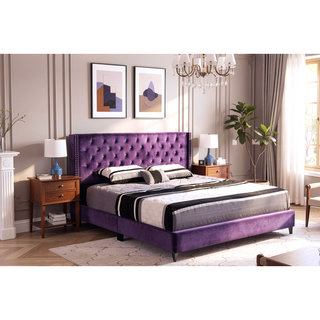 Sunvega Elegant Purple Transitional King Size Bed with Padded Headboard