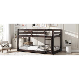 Sunvega Twin over Twin Solid Wooden Bunk Bed with Ladder and Strengthened Slats