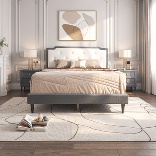 Sunvega Stylish Casual Gray Queen Bed Frame with Durable Support