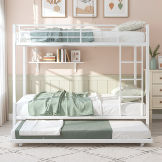 Sunvega Twin Over Full Metal Bunk Bed with Trundle for Space Saving and Safety