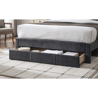 Sunvega Queen Size Bed with Storage Drawer and Charcoal Corduroy Headboard