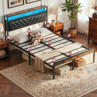Sunvega Full Size Metal Platform Bed Frame with Adjustable Upholstered Headboard and RGB LED Lights