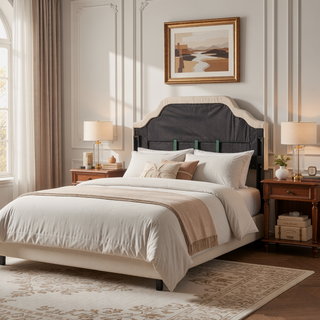 Sunvega Queen Size Upholstered Headboard with Tufted Design and Nailhead Trim