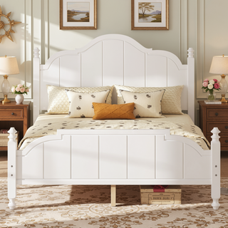 Sunvega Vintage Queen Bed Frame with Headboard and Slats Support