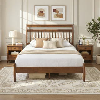Sunvega Transitional Chestnut Finish Wood Frame Full Platform Bed in a Box