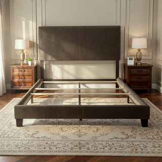Sunvega Full Bed with Nailhead Trim and Solid Wood Legs in Modern Black Finish