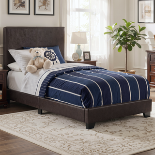 Sunvega Low Profile Leatherette Upholstered Twin Panel Bed with Stitched Details