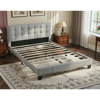 Sunvega Modern Light Gray Upholstered Tufted Headboard California King Platform Bed