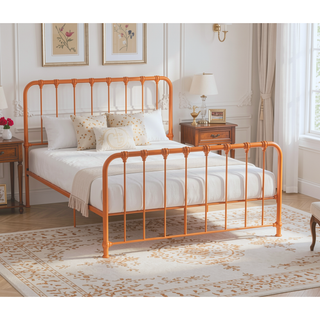 Sunvega Orange Finished Metal Full Platform Bed Frame in a Box