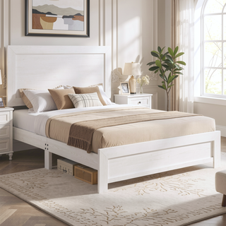 Sunvega Natural Finish Full Bed with Headboard Footboard and Rails