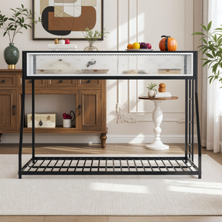 Sunvega Contemporary Twin Over Full Metal Bunk Bed with Reversible Ladder and Mesh Safety Rails