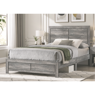 Sunvega Queen Size Platform Bed with Clean-lined Headboard in Gray Wood Grain Finish