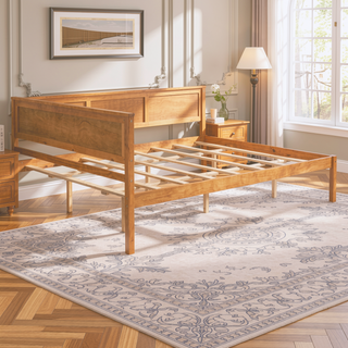 Sunvega Sturdy Wood Platform Bed Frame with Headboard for Queen Size Oak Finish