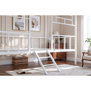 Sunvega Contemporary House Design Twin Bunk Bed With Full Metal Construction And Angled Ladder