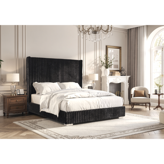 Sunvega Contemporary White Fur Chenille Fabric Mattress Ready Queen Size Bed