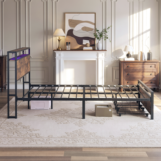 Sunvega Queen Size RGB LED Bed Frame with Storage Headboard and Charging Station
