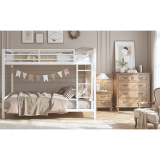 Sunvega Sturdy Metal Twin over Twin Bunk Bed with Safety Guardrail and Noise Reduced