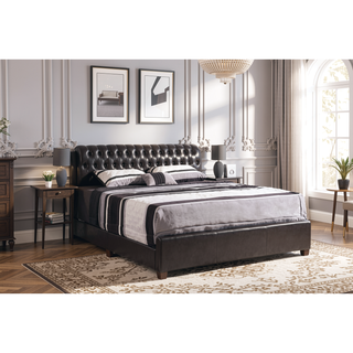Sunvega Dark Brown Tufted Polyurethane Upholstered King Size Bed Frame