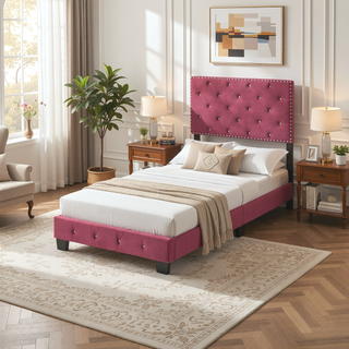 Sunvega Charming Twin Bed In Cherry Finish For Casual Bedroom Decor