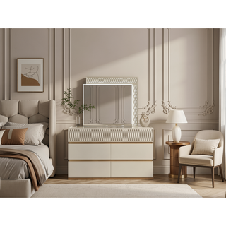 Sunvega Modern Rectangular Mirror with Intricate Wood Frame and LED Lights