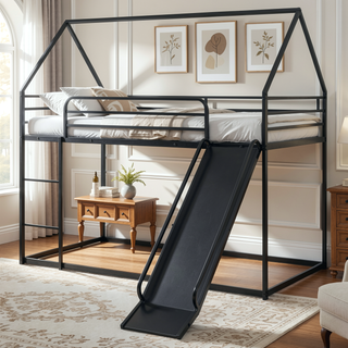 Sunvega Twin Over Twin House Bunk Bed with Slider and Ladder for Kids Room