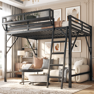 Sunvega Full Metal Loft Bed with Storage Shelf and Ladder for Kids Teens