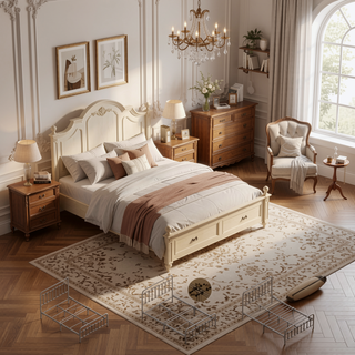Sunvega Victorian Style Queen Size Metal Platform Bed Frame with Headboard and Under Bed Storage
