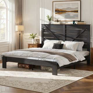 Sunvega Full Size Metal Platform Bed Frame with Headboard and Under Bed Storage