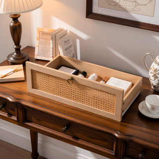 Sunvega Modern 6-Drawer Double Dresser with Rattan Drawers for Bedroom Storage