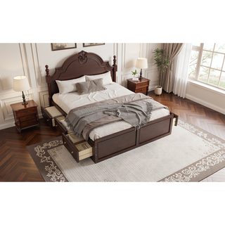 Sunvega Sturdy White Queen Size Platform Bed Frame with 6 Storage Drawers