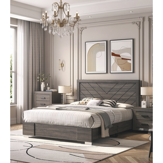 Sunvega Contemporary Grey Finish Queen Size Bed with Clean Lines Headboard