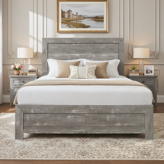 Sunvega Natural Finish Full Bed with Headboard Footboard and Rails