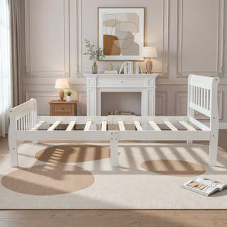 Sunvega Twin Sleigh Bed Frame with Headboard and Footboard for Living Room
