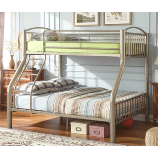 Sunvega Contemporary Metallic Gold Twin Over Full Metal Bunk Bed with Bold 3" Tube Rails