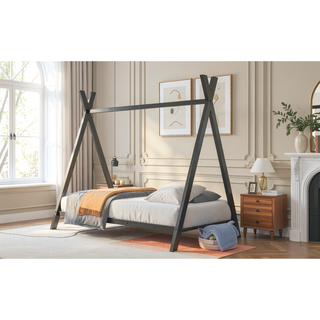 Sunvega Pink Twin Size Metal House Bed Frame with Slat Base for Kids