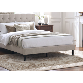 Sunvega Light Brown Queen Size Upholstered Burlap Fabric Headboard Platform Bed
