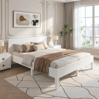 Sunvega Full Platform Bed with 28-Slat Support System in Solid Pine