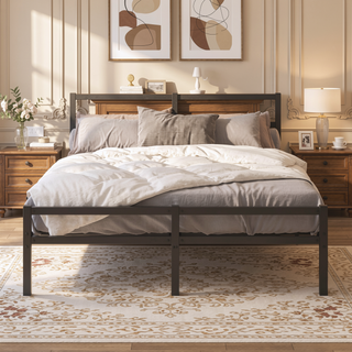 Sunvega Metal Platform Bed Frame with Headboard for Modern Bedroom No Box Spring